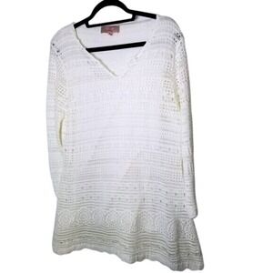 Laurie Felt NWOT White Crochet Tunic‎ Sweater Dress Lined M Cottagecore Prairie